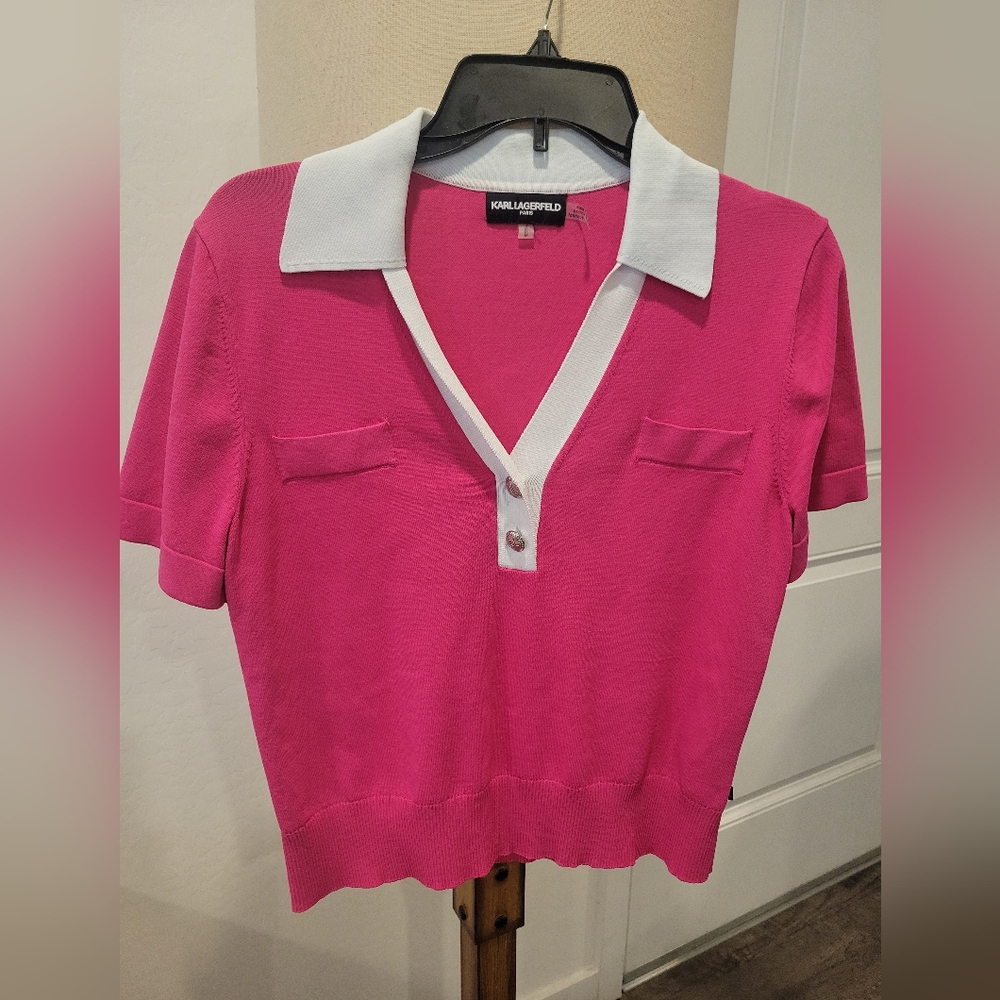 Karl Lagerfeld Pink Fitted Button Down Shirt